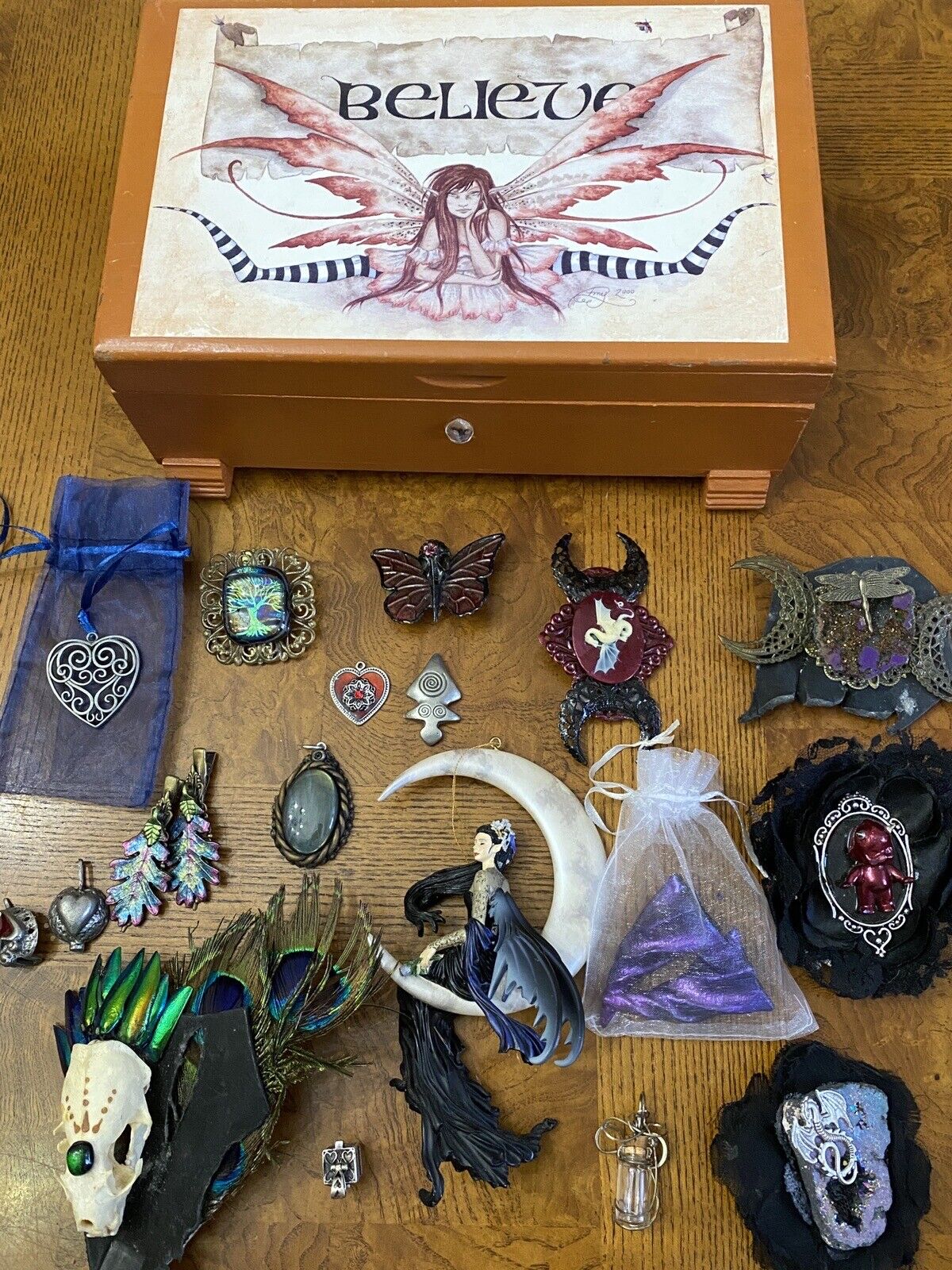 Homemade Goth Gothic Wood Box Rare Jewelry Items 2000