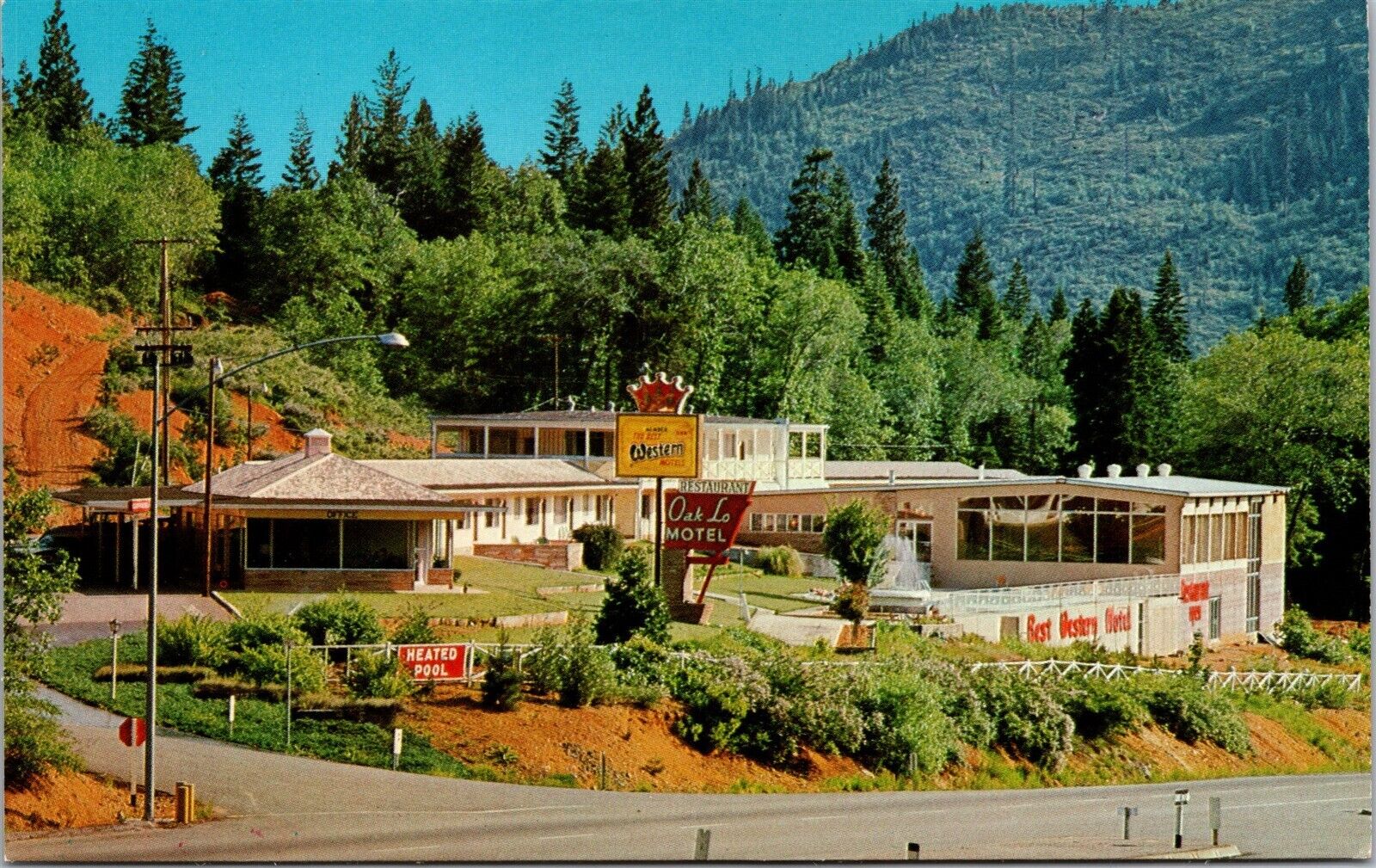 Vtg Dunsmuir California CA Oak-Lo Motel House of Glass Restaurant Postcard