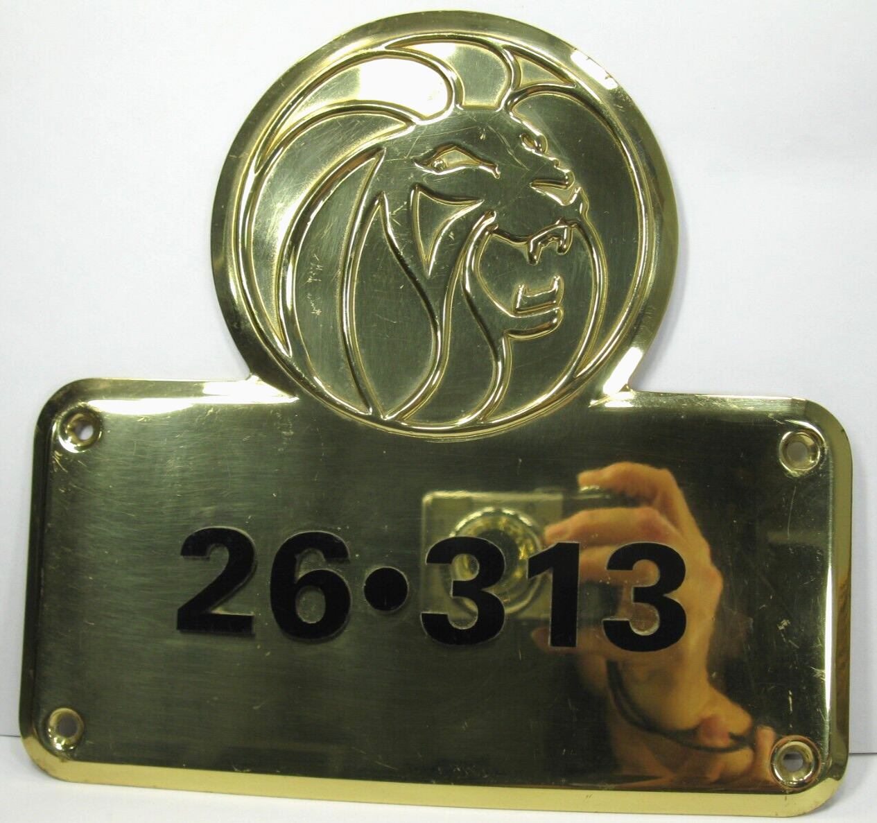 MGM GRAND LAS VEGAS OLD LION IMAGE Brass Room Number Plate Plaque Vintage (A)