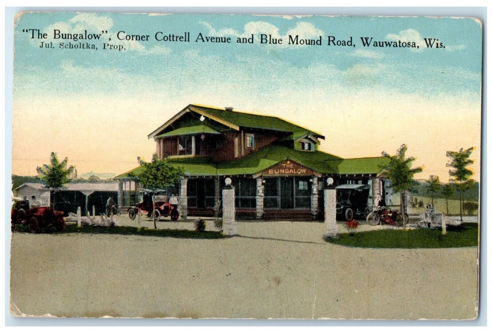 c1910 Bungalow Corner Cottrell Avenue Blue Mound Wauwatosa Wisconsin WI Postcard