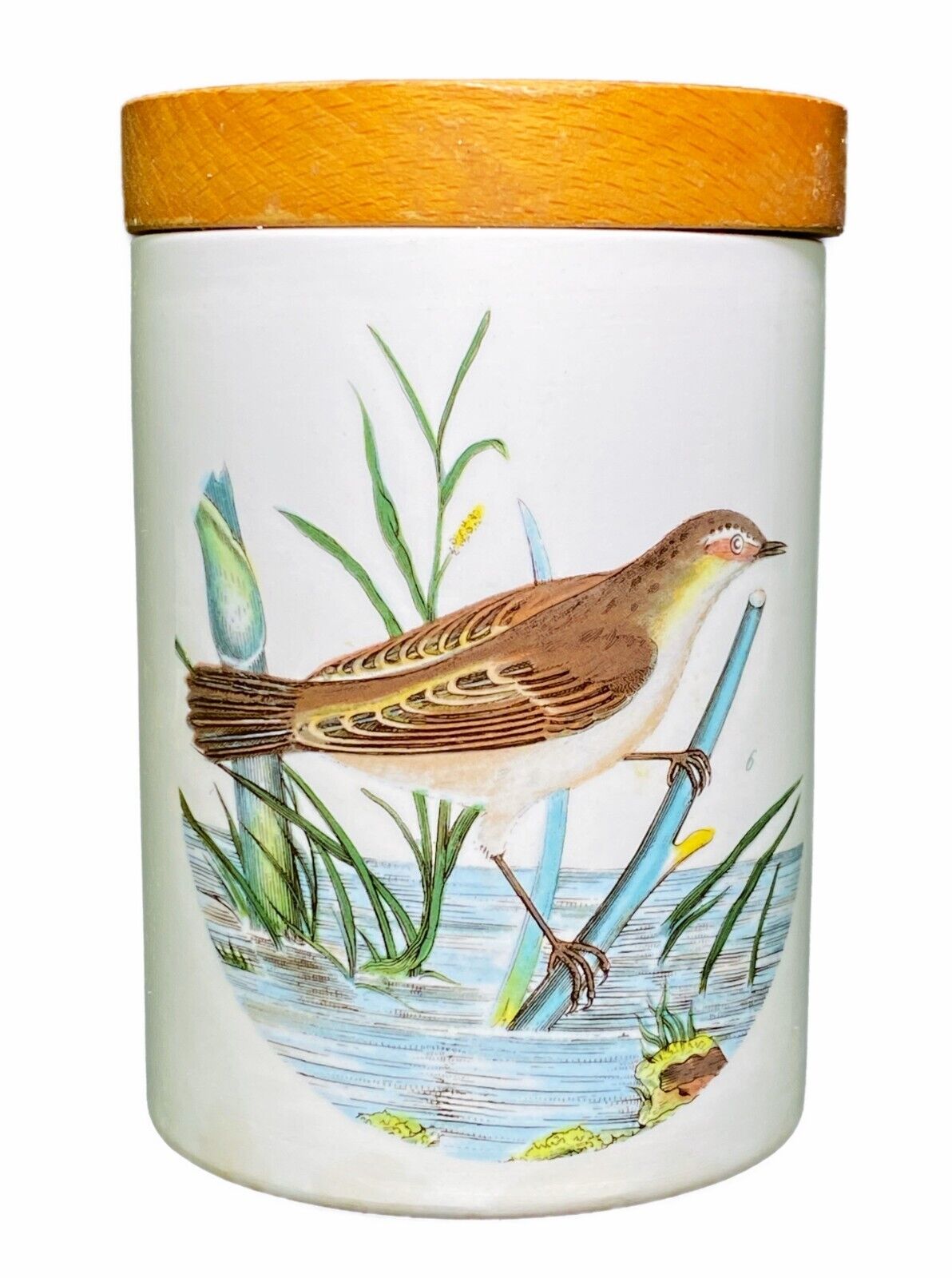 4.5” Portmeirion Birds of Britain Sedge Warbler Bird Marmalade Jar Vtg 70s