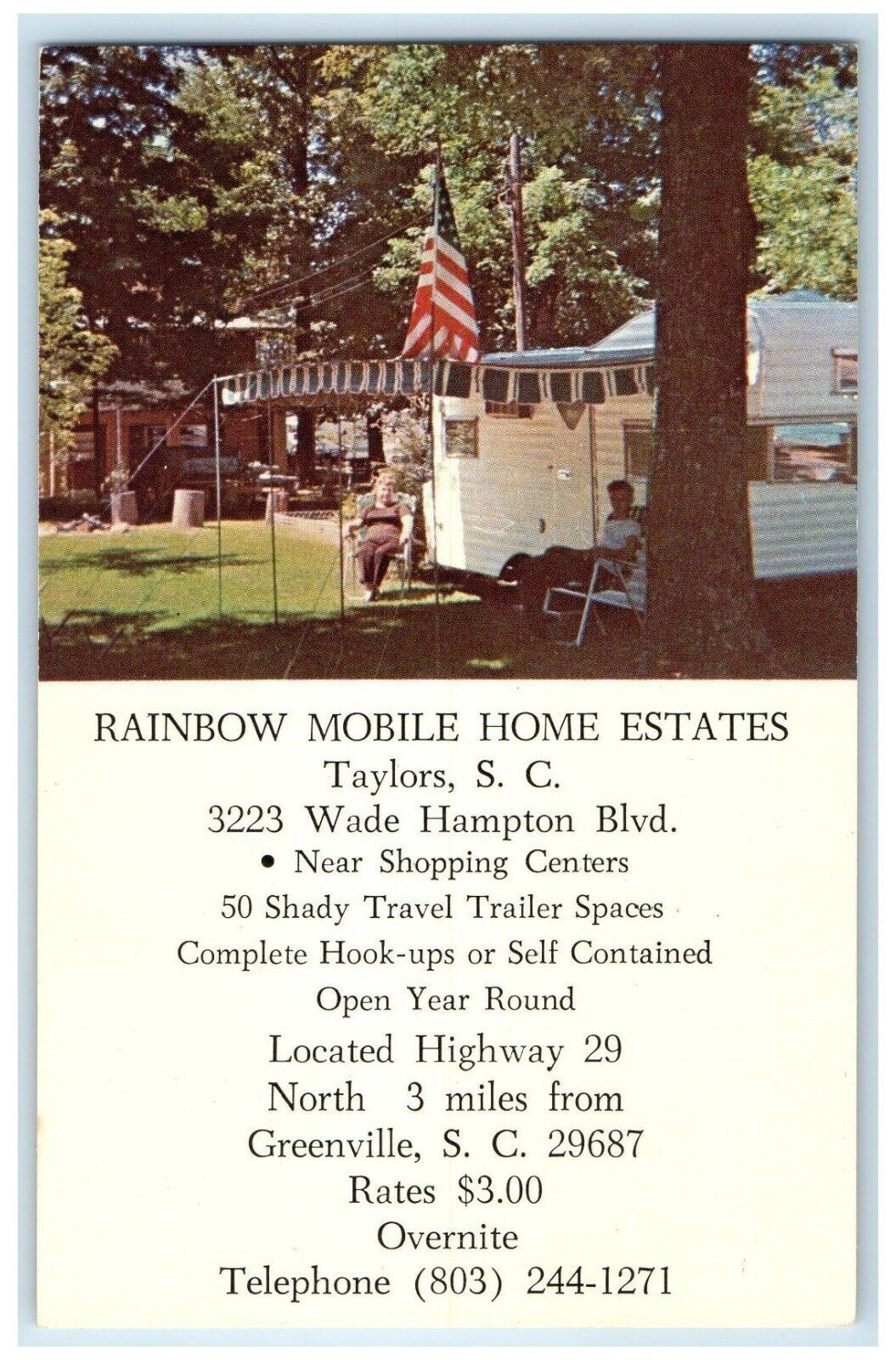 c1960 Rainbow Mobile Home Estates Hampton Blvd. Taylors South Carolina Postcard