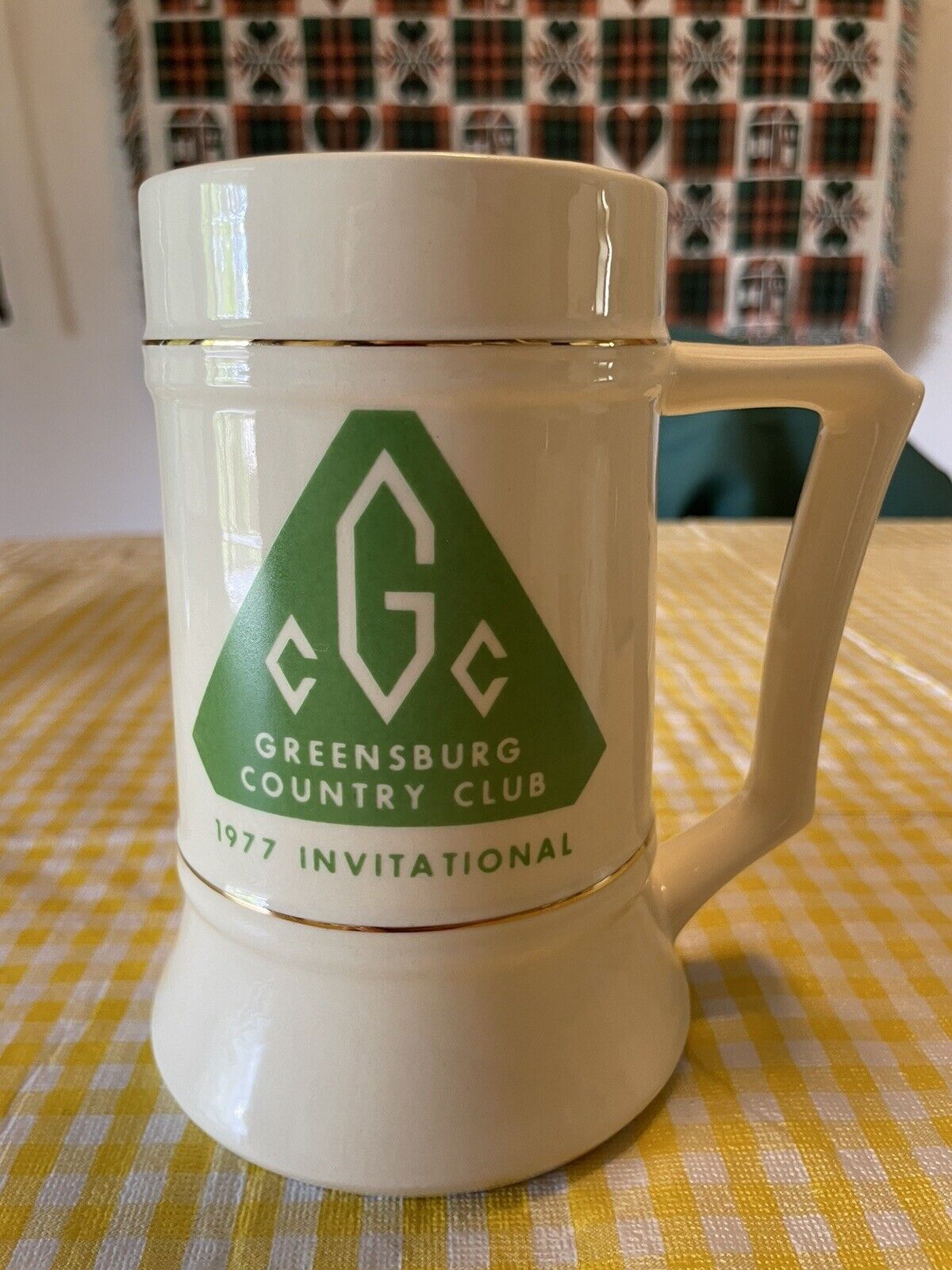 Large Vtg 1977 Greensburg CC Invitational Ceramic Beer Stein Mug 6.25\
