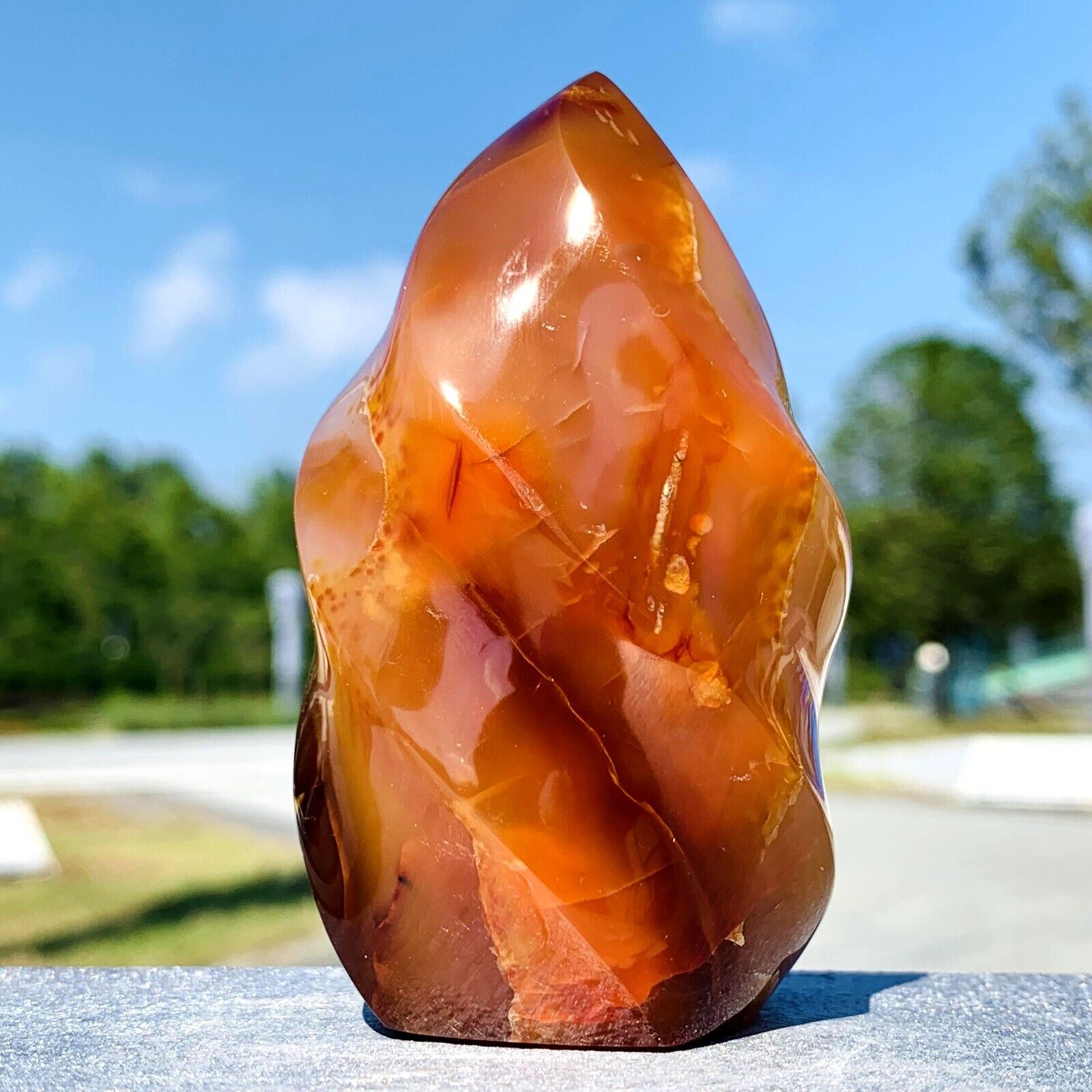 238G Natural red agate torch polished quartz crystal specimen healing