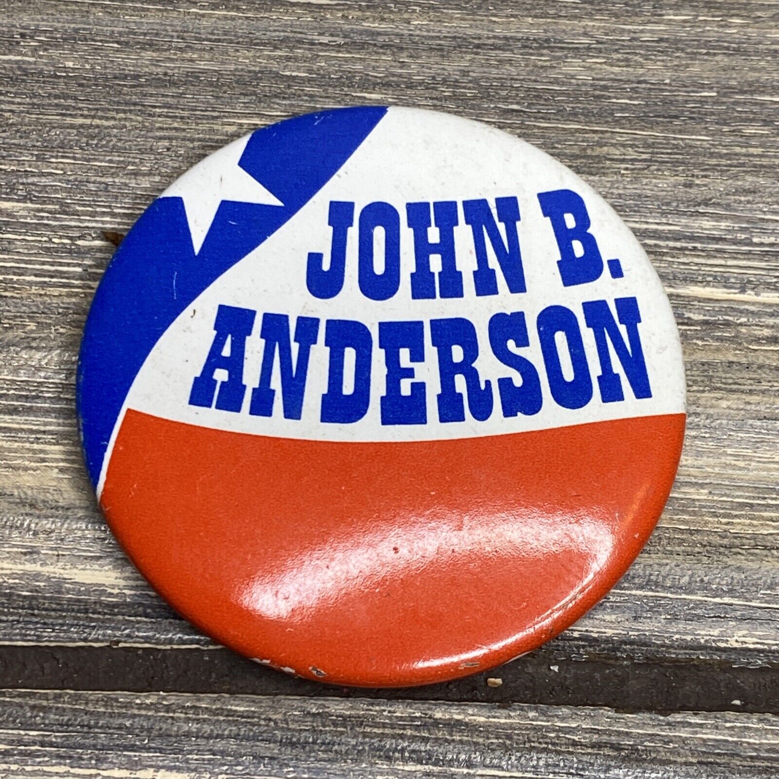 Vintage John B Anderson Round Button Pin Red White Blue 