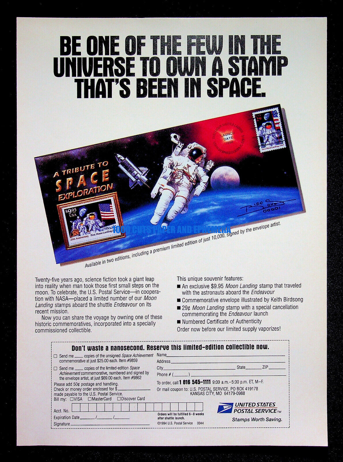USPS United States Postal Service Space Stamps 1994 Trade Print Magazine Ad Post