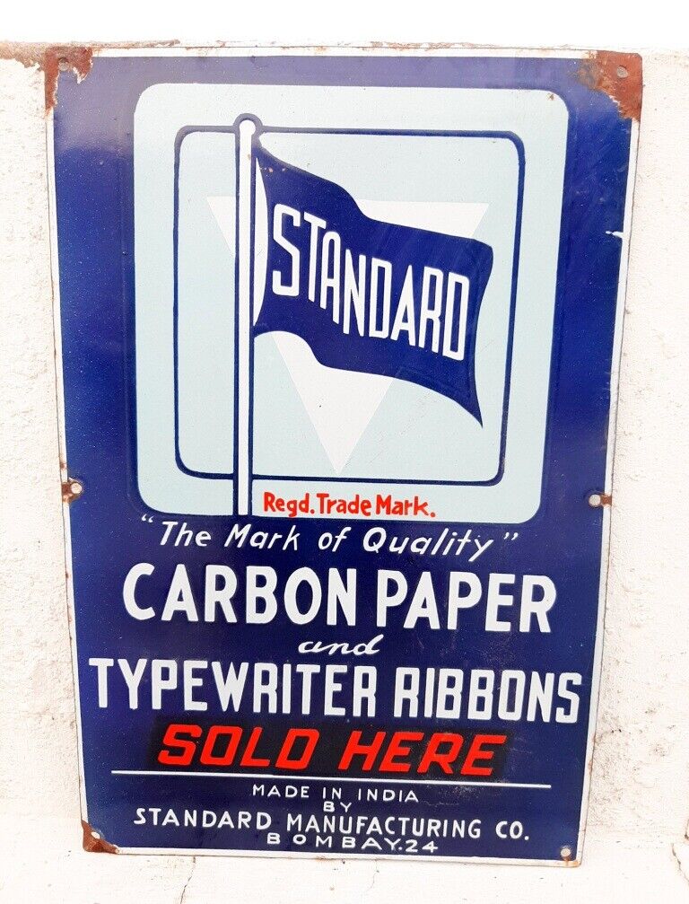 Vintage Standard Mark Carbon Paper Typewriter Ribbon Porcelain Enamel Sign Board