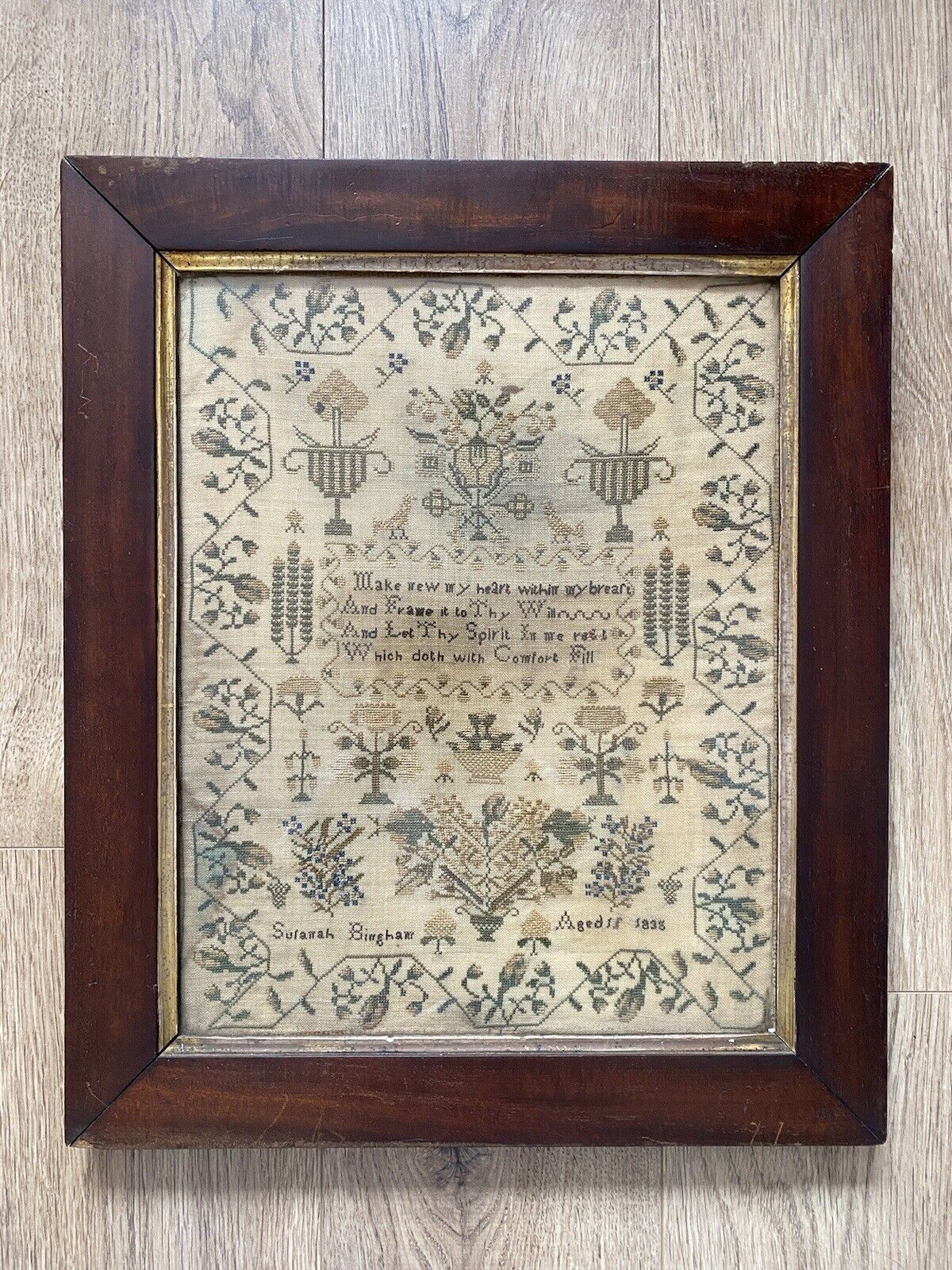Antique Early Victorian Embroidery Sampler Suranah 1838