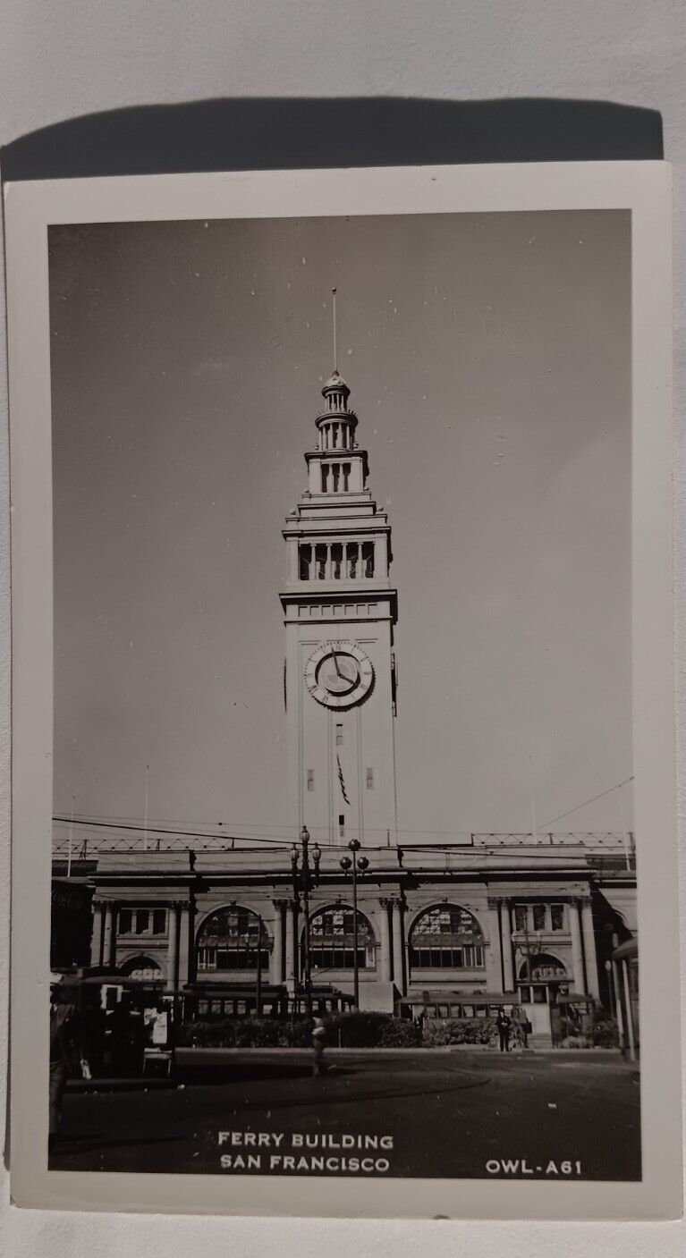 Postcard CA RPPC San Francisco Ferry Building Coca Cola Sign Clock Tower Owl A9