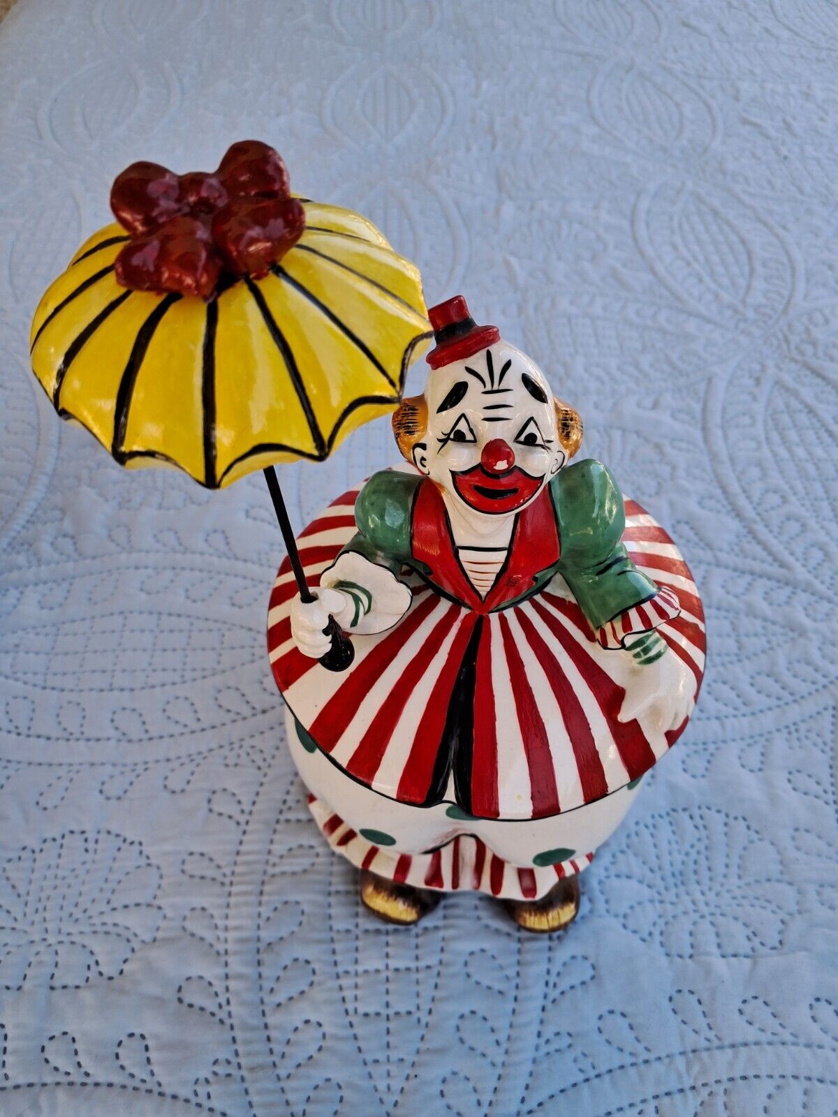 Vintage Yona 1957 Clown Cookie Jar with Umbrella