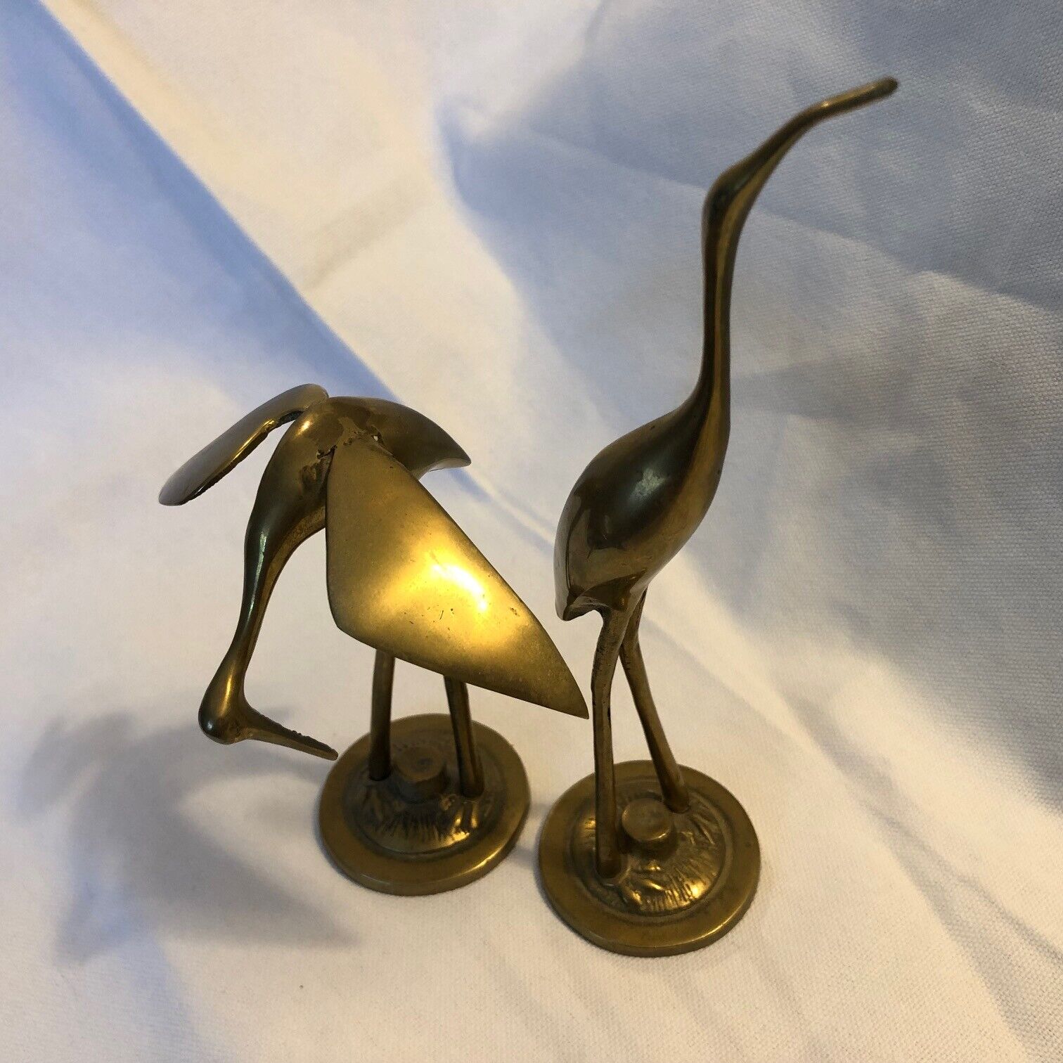 2 - Vintage Solid Brass Cranes / Heron / Storks Sculptures - 7.5\