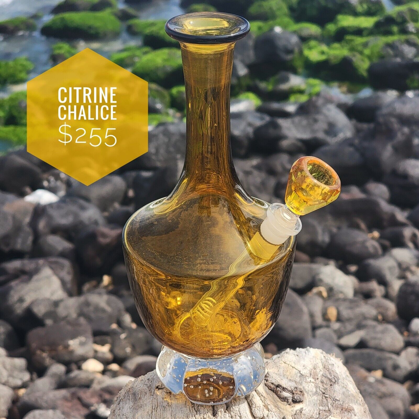 Vintage Handblown Golden Glass Upcycled  Decanter Bong