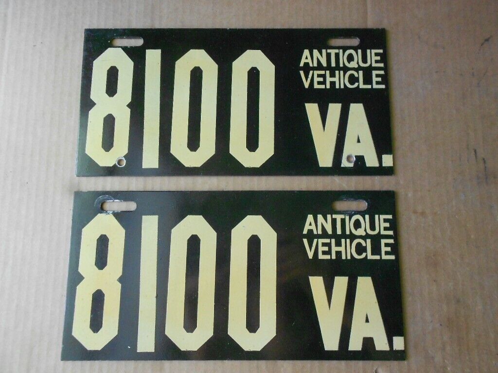 VA Virginia Antique Vehicle 8100 License Plate Pair Original Set Tags YOM