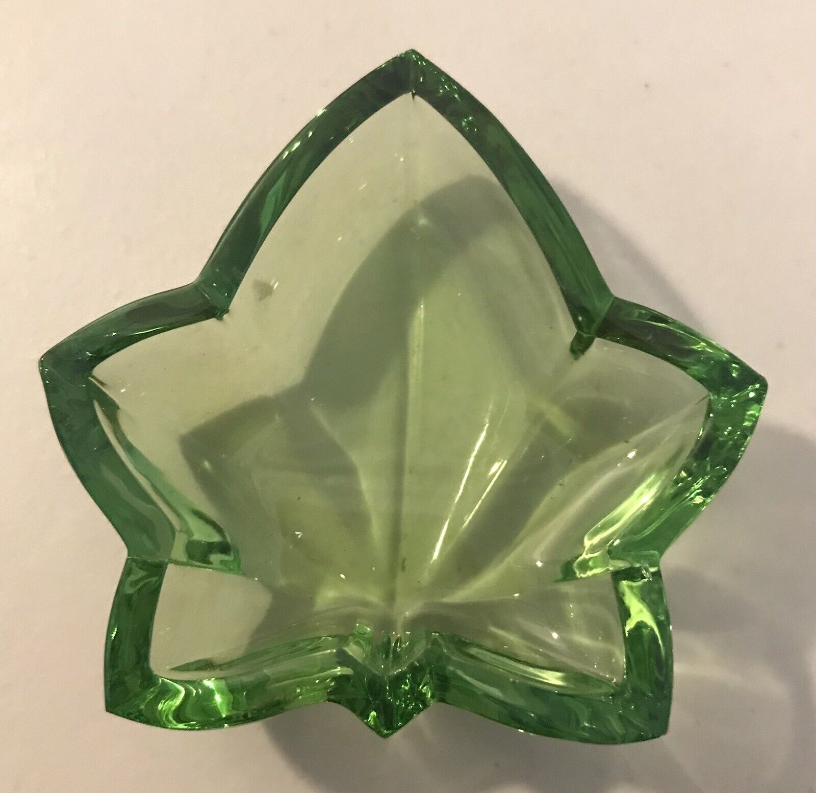 Cristal Sevres Crystal Green Leaf Shaped Top Lid Trinket MCM France