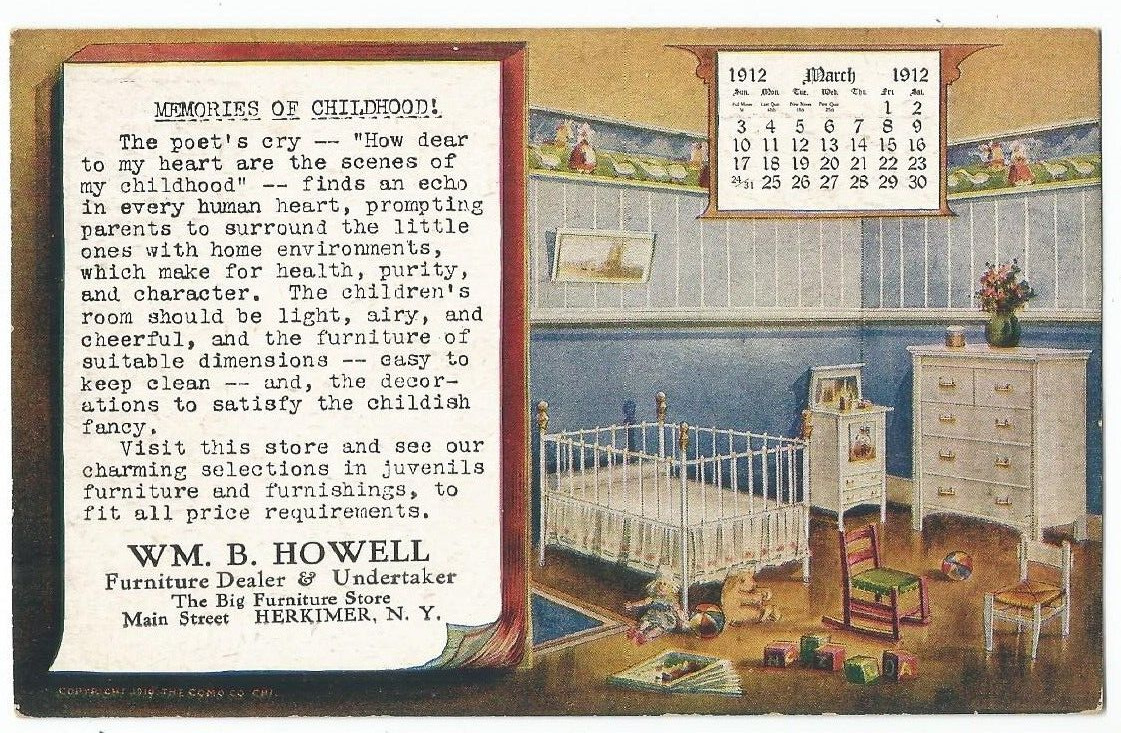 Herkimer, NY New York 1912 Advertising Postcard, Howell Furniture and Undertaker