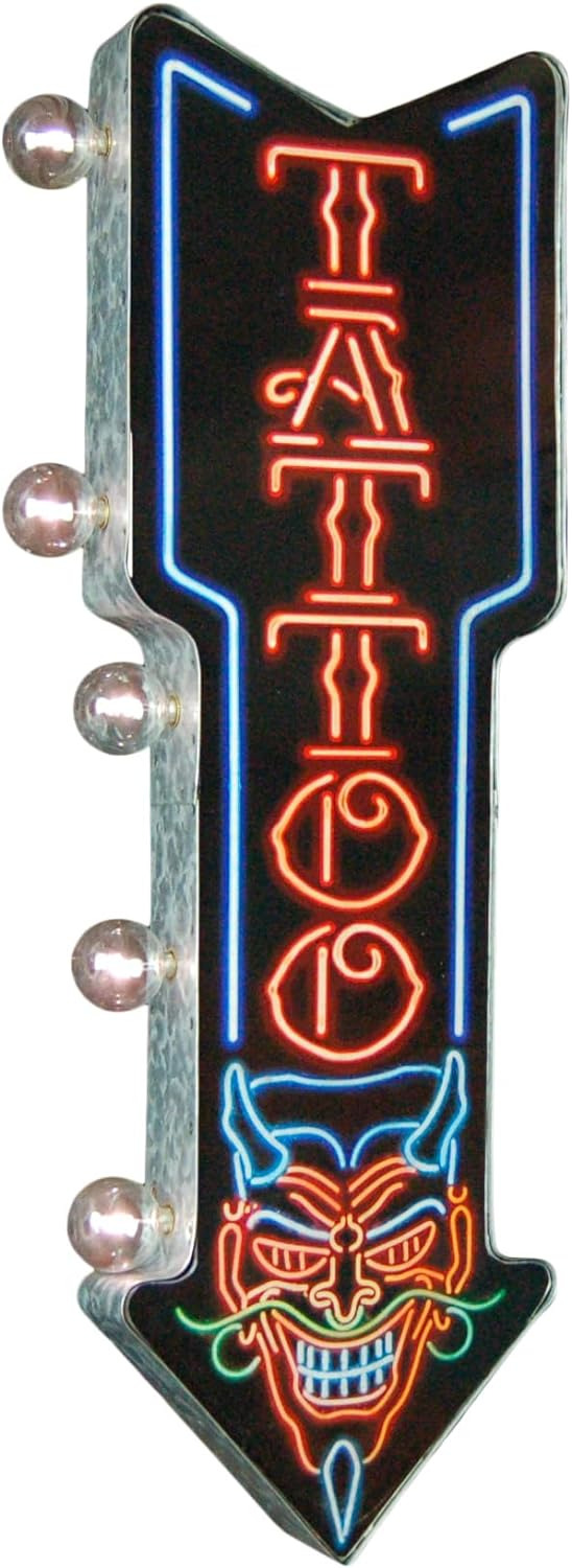 Tattoo Double-Sided Marquee Sign With Neon Print And LED Bulbs Vintage Inspired
