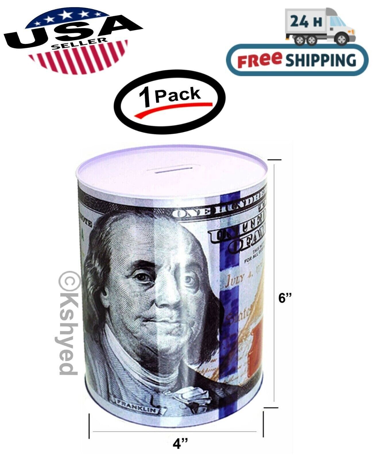 Ben Franklin $100 Bill Money Coin Saver Tin Money Savings Piggy Bank 6