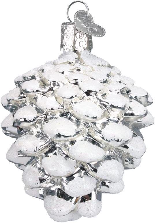 OLD WORLD CHRISTMAS SNOW-CAPPED SILVER SNOWY CONE GLASS CHRISTMAS ORNAMENT 48043