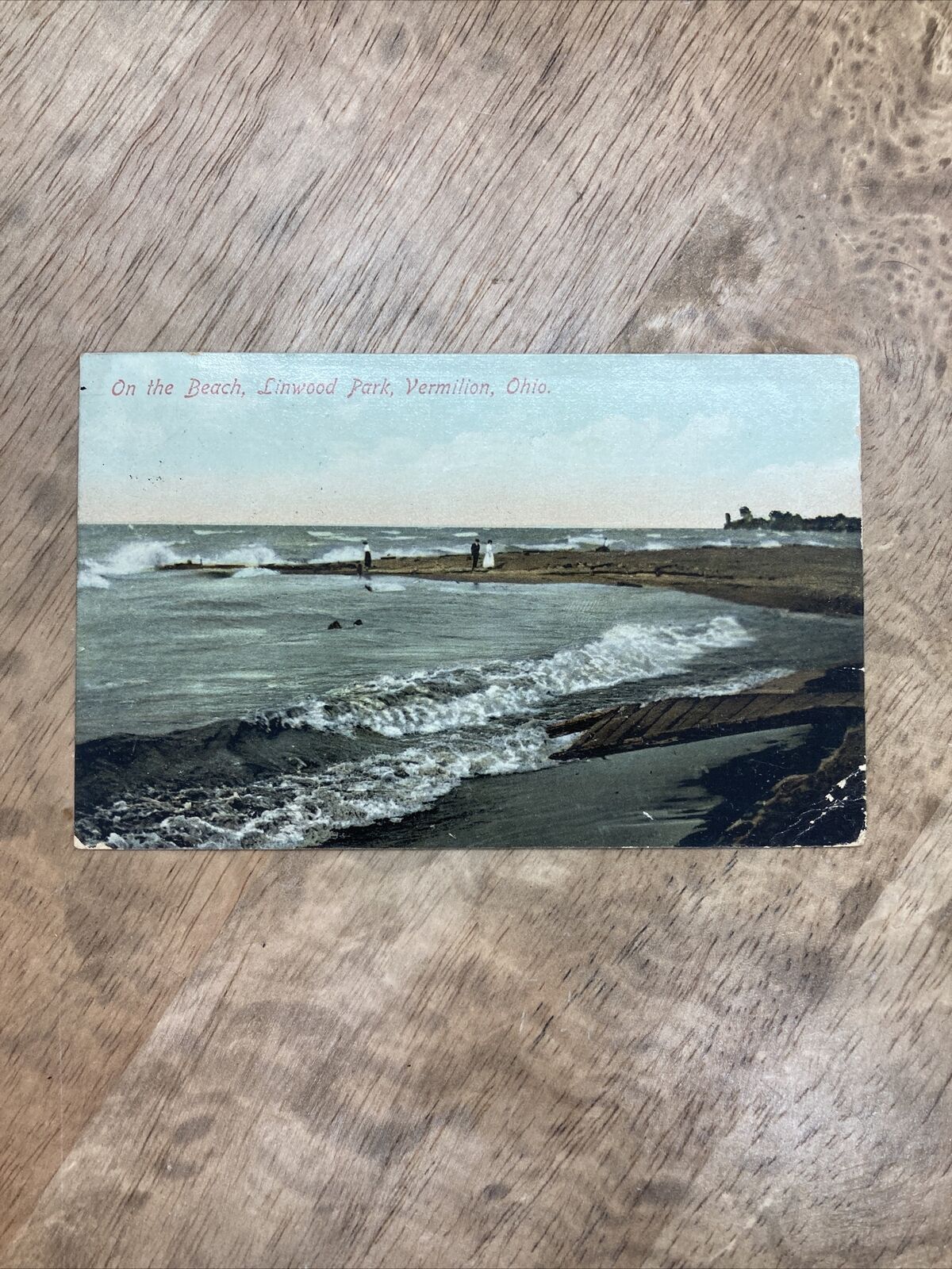 Postcard  Linwood Park Beach Ohio  c1909 on the beach , damaged as is