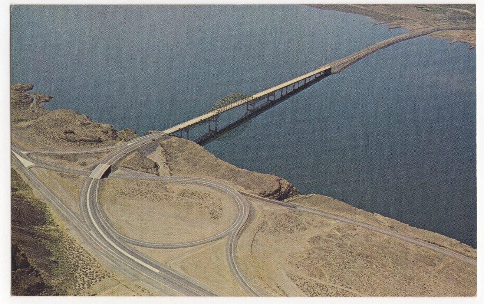 Aerial View of Vantage Bridge Columbia River Washington Postcard