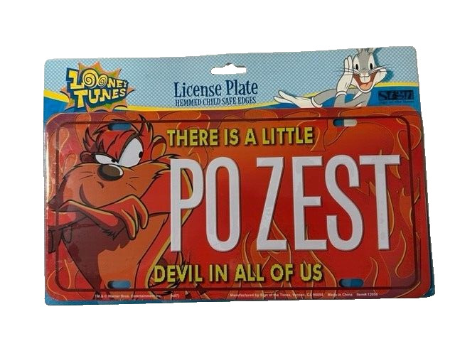 Tazmanian Devil Taz Po Zest Posest Metal License Plate NEW rare HTF Looney Tunes