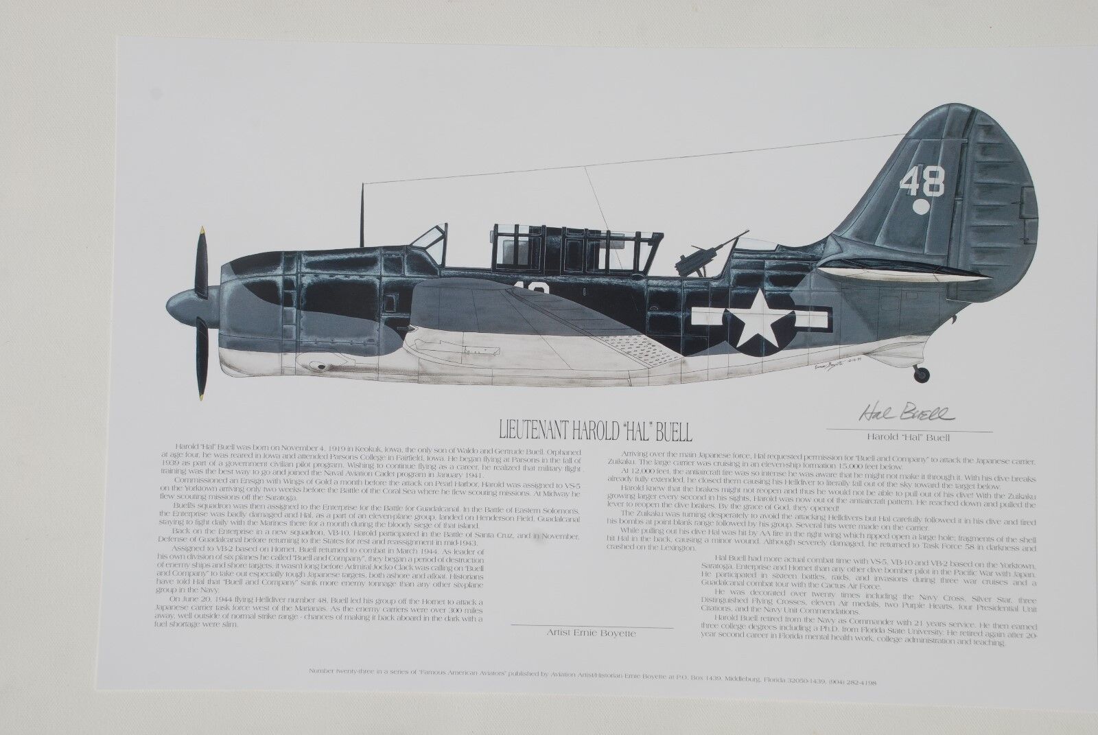 4 Navy Aircraft of WWII, Signed by the Pilots, Aviation Artist, E Boyette