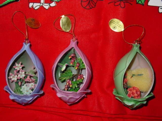 Set of (3) VTG Bradford Editions - Hummingbird Porcelain Ornaments - Lena Liu