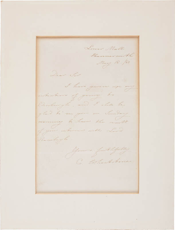 CHARLES WHEATSTONE - AUTOGRAPH LETTER SIGNED 05/16/1860