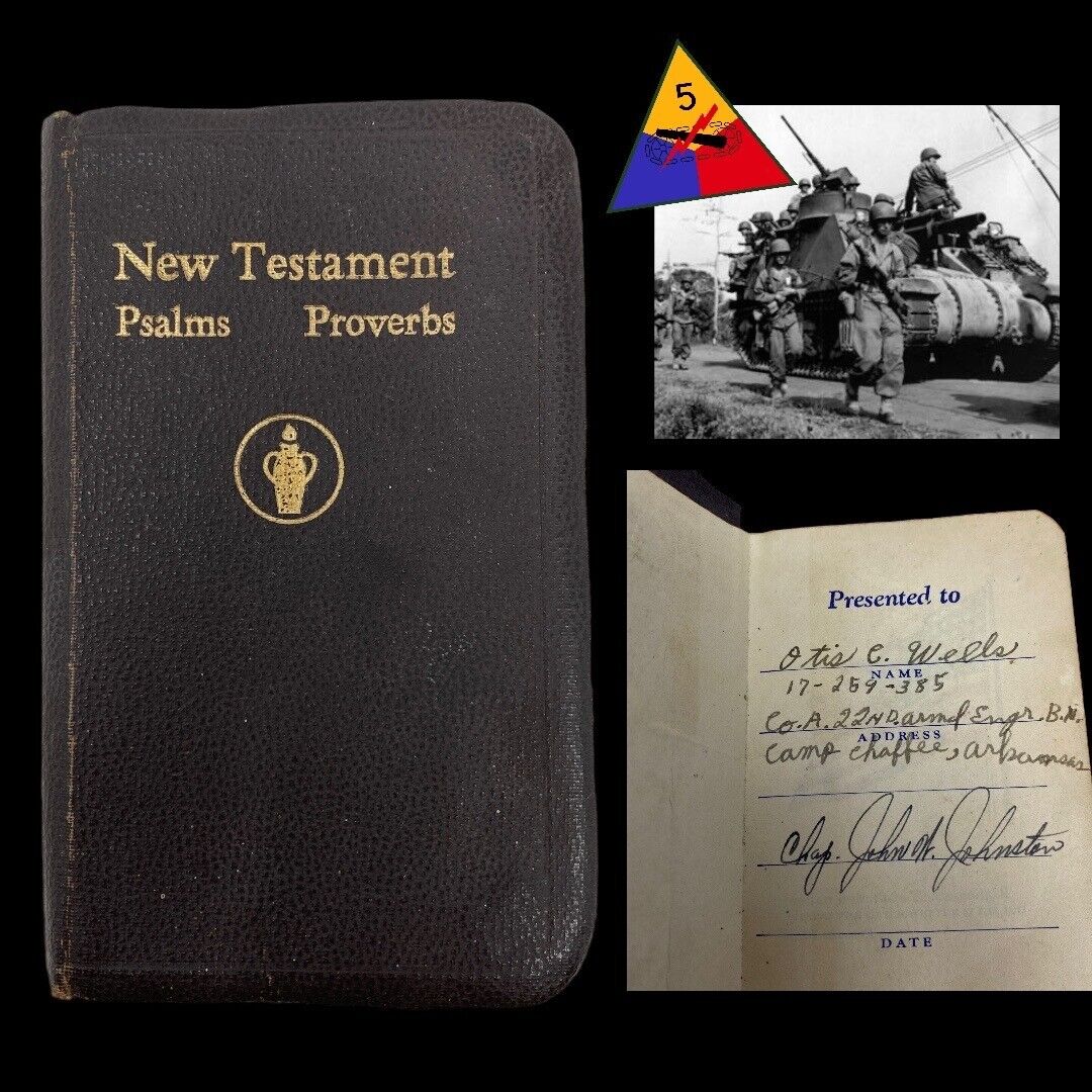 RARE WWII Hurtgen Forest & Rhine 5th Armored Division Named U.S. Soldier Bible
