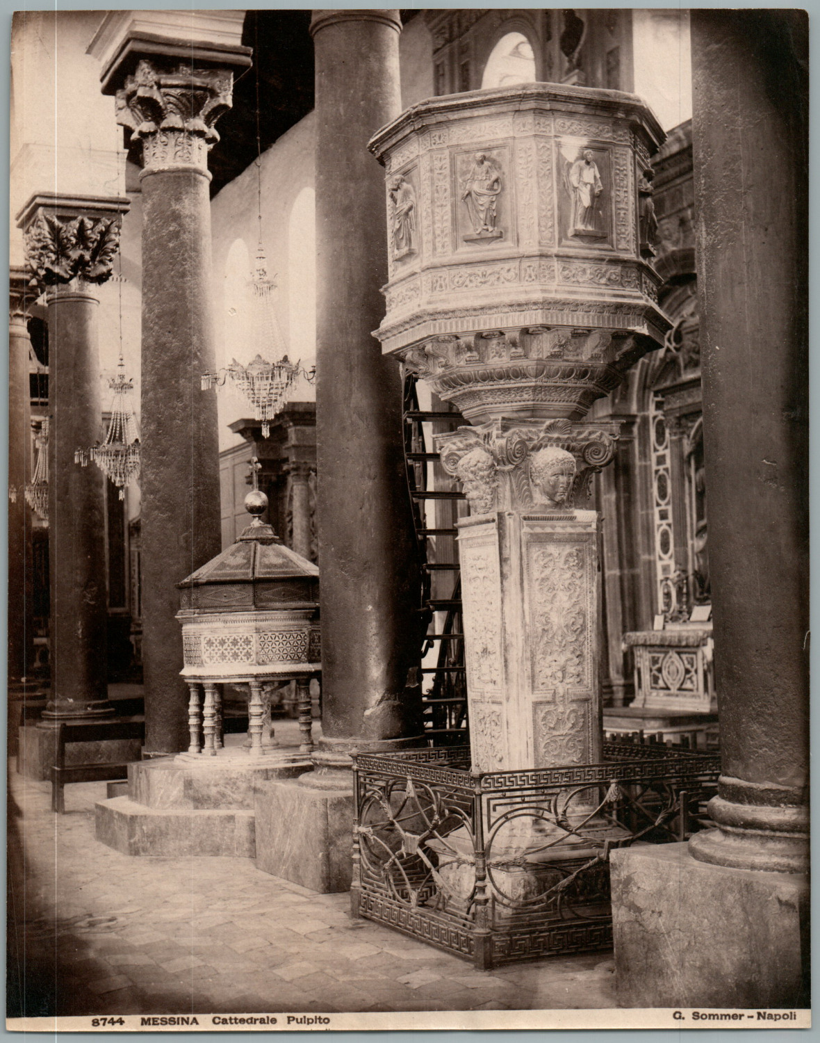 G. Sommer, Italy, Messina, Cathedral Pulpito Vintage Albumen Print.  Print