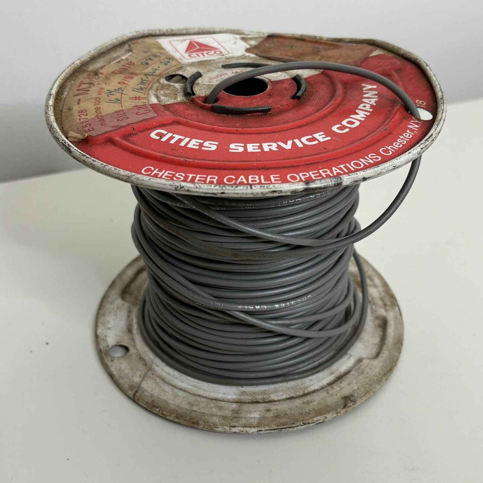 Vintage Cities Service Advertising Copper Wire Spool Citco Chester Cable 3.7lbs