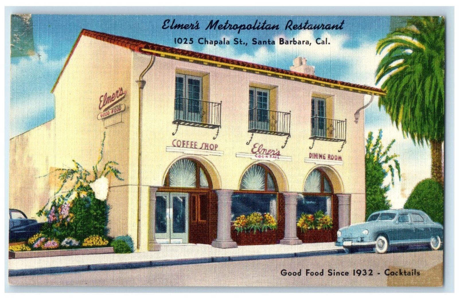 c1940's Elmer's Metropolitan Restaurant Entry Santa Barbara California Postcard