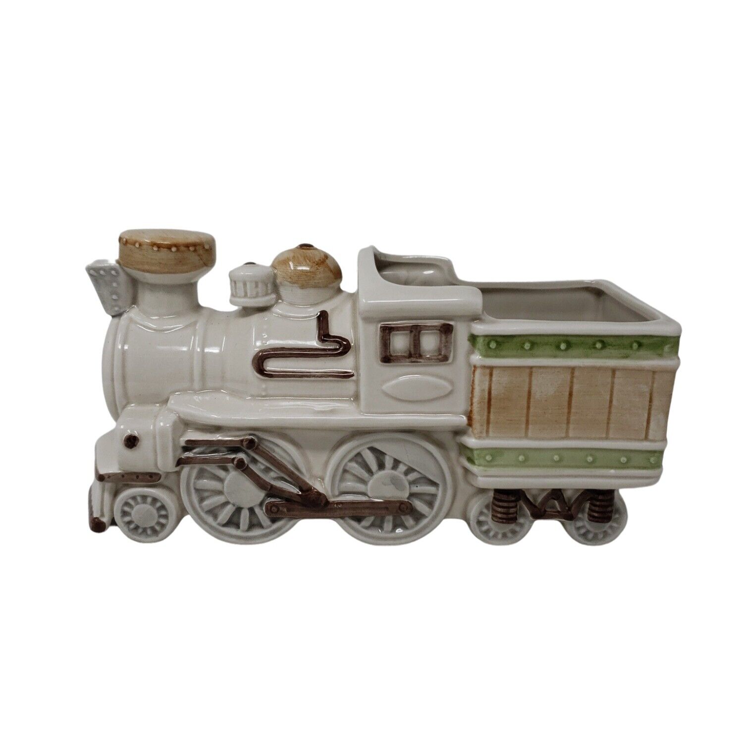 Vintage Rubens Japan Train Locomotive 5191 Planter Ceramic 8in Brown Green #4