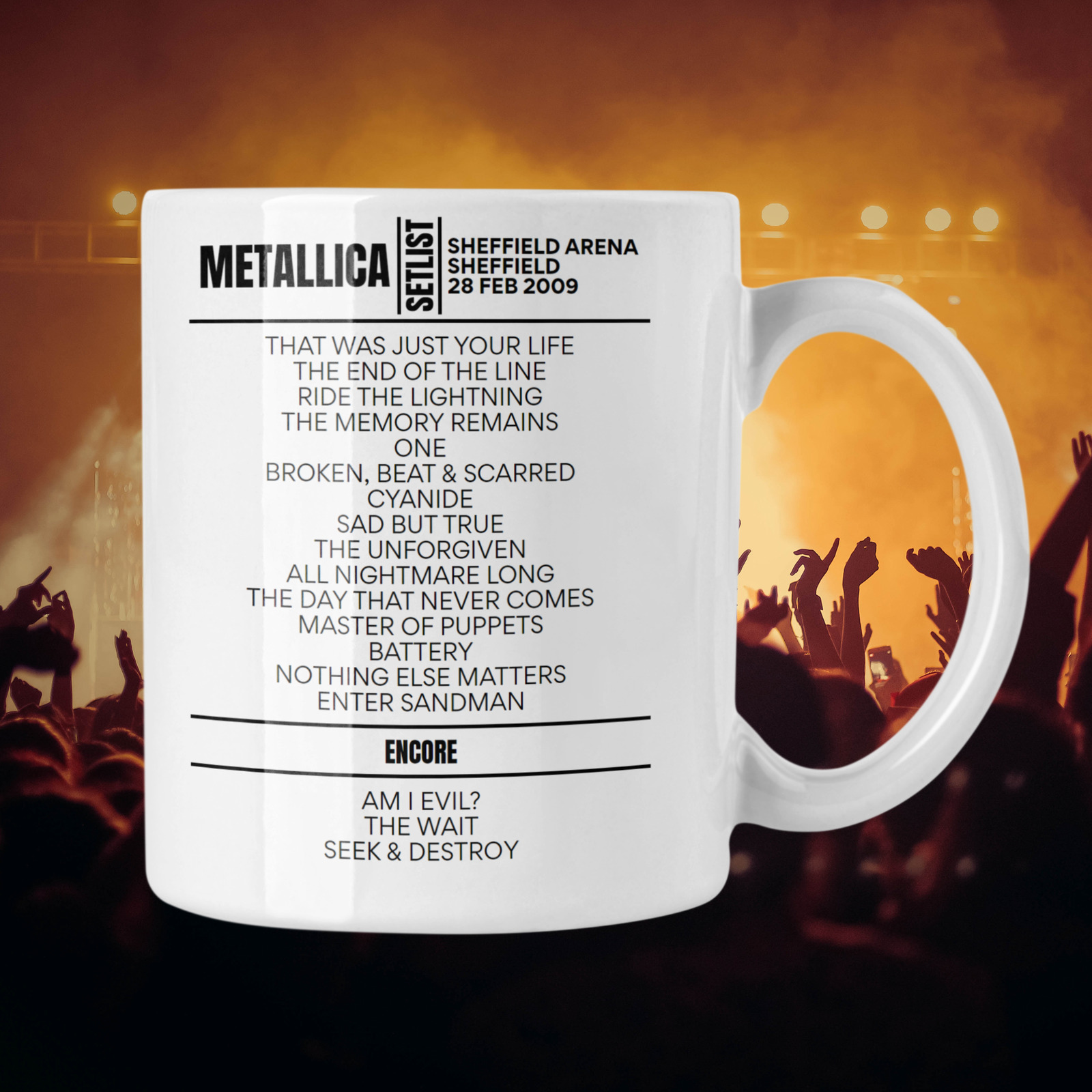 Metallica Sheffield February 28, 2009 Replica Setlist Mug