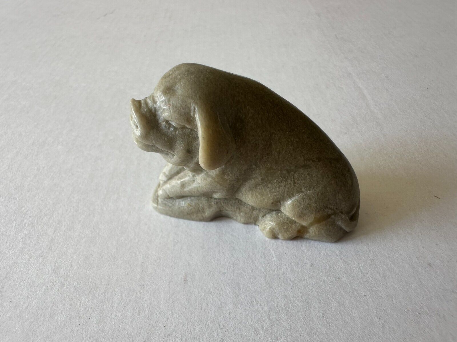 Antique miniature pig statuette sculpture pale moss colored