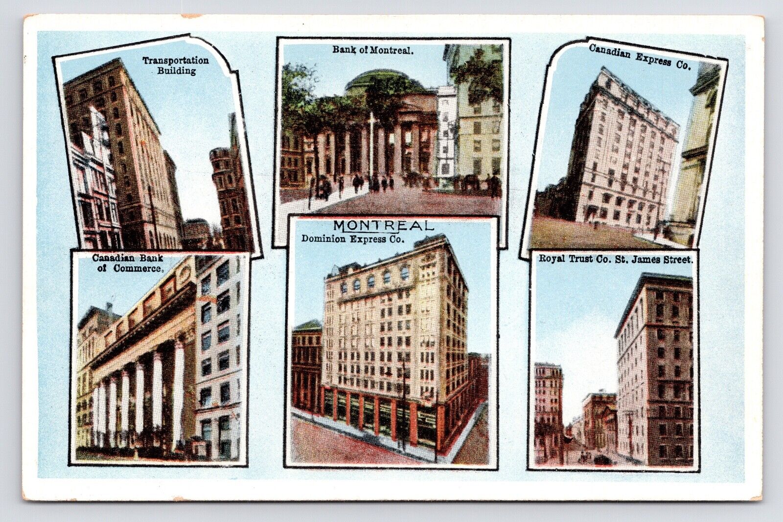 c1920s~Downtown Landmarks~Multi-view~Banks~Streets~Montreal QC~Vintage Postcard