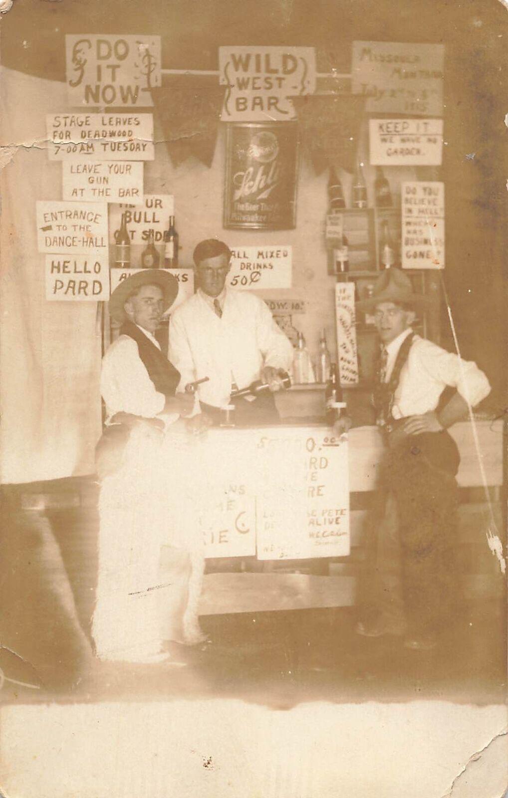 1910s RPPC WILD WEST BAR Stage Studio Photo Neat Set Novelty Real Photo Postcard