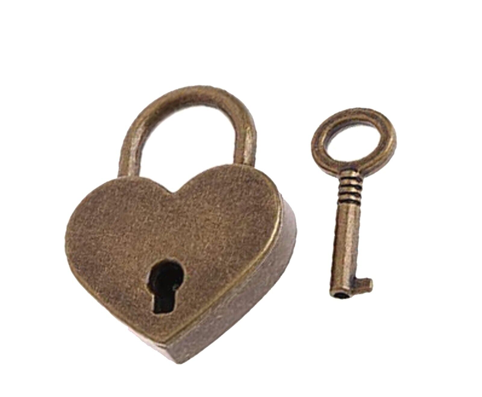 1 Heart Lock and Skeleton Key Set Rustic Bronze Old Vintage Look Wedding Padlock