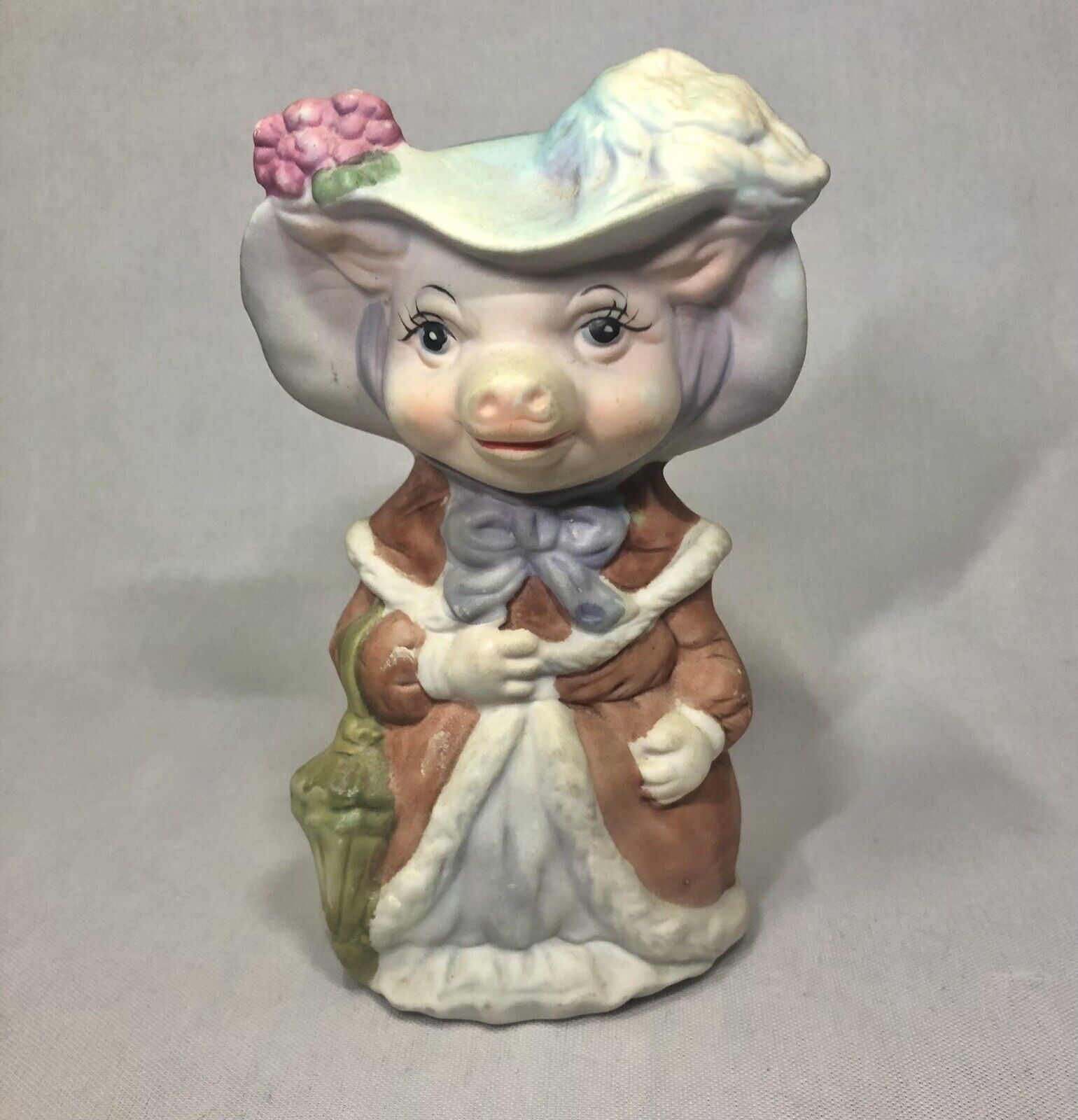 Vintage Victorian Lady Pig Porcelain Bell