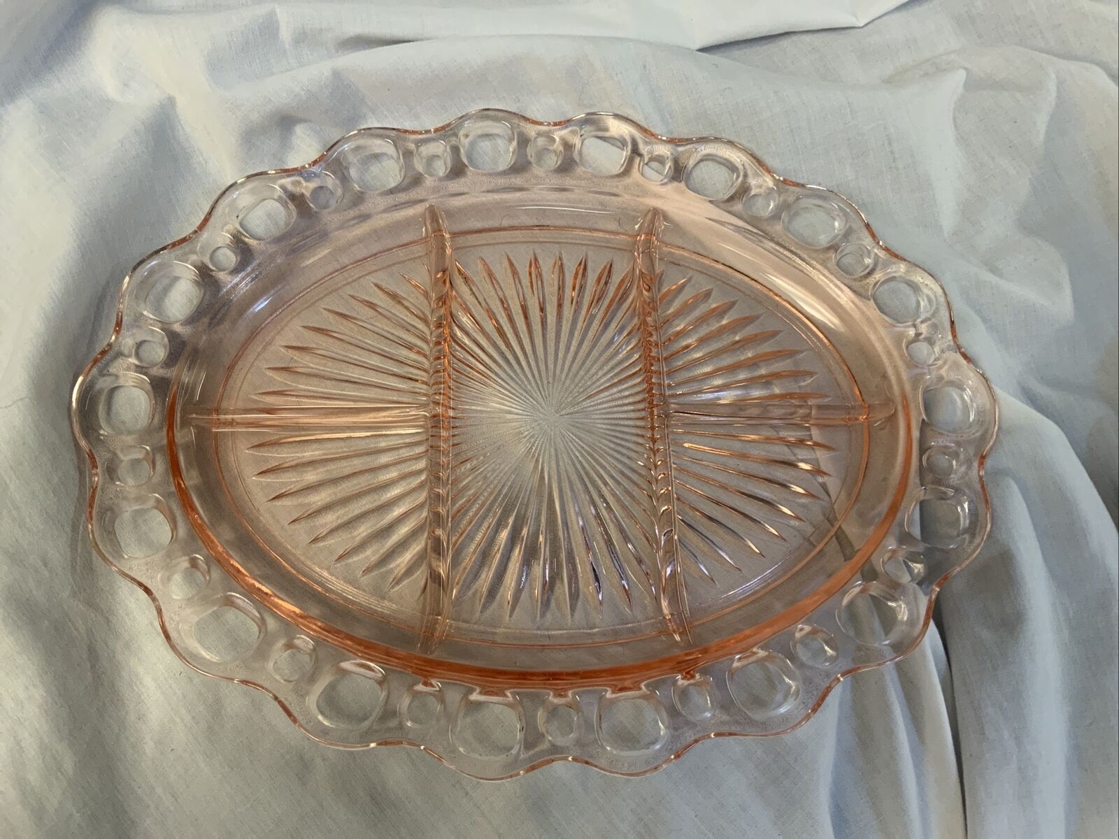 Vintage HOCKING Old Colony Pink Depression Glass Oval Divided Plate Platter