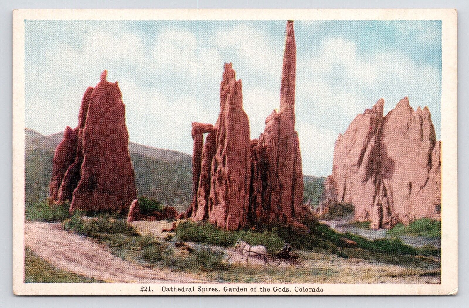 c1920s~Colorado~Garden of the Gods~Cathedral Spires~Horse & Buggy~VTG Postcard