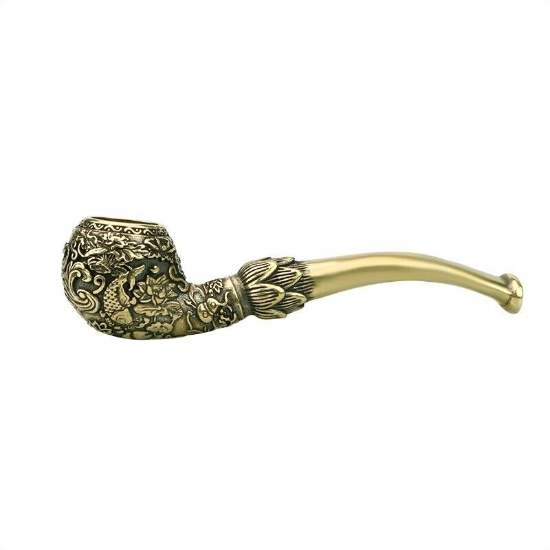 Solid Brass Vintage species cigarette holder carp carving pipe metal smoking