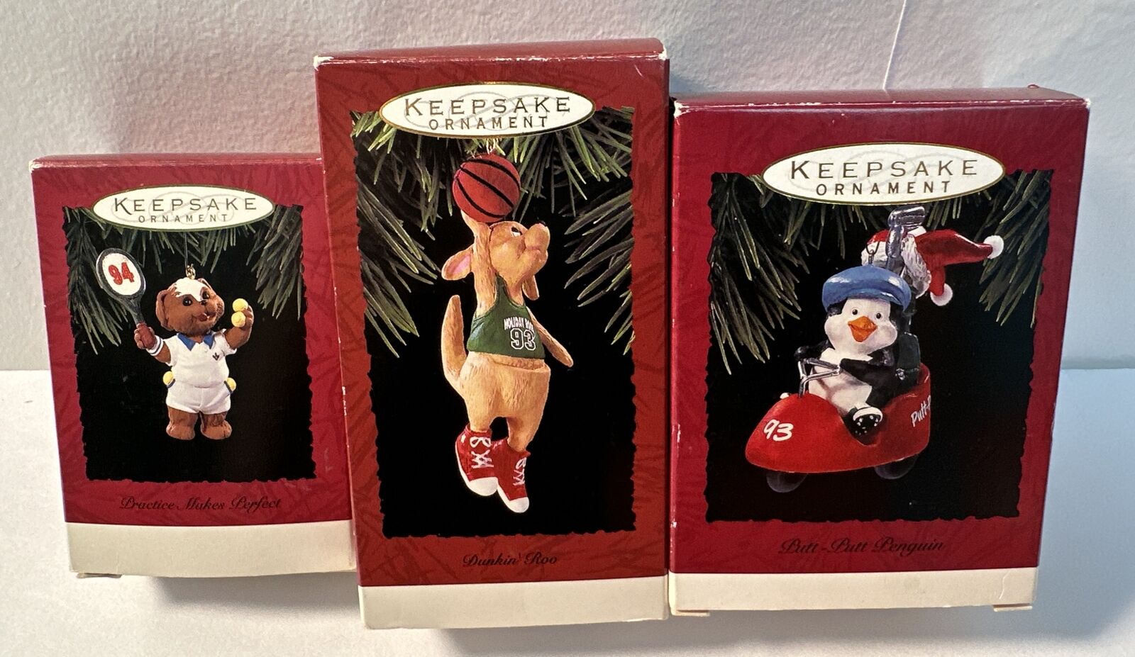 3 Vintage 1993 Hallmark Keepsake Christmas Ornaments Dunkin Roo And Others VGC