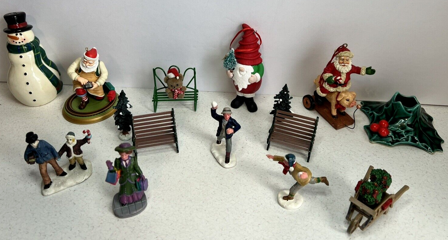 Mixed Lot Of 15 Christmas  Villager Figures Santa Snowman Figurines Grandma Core