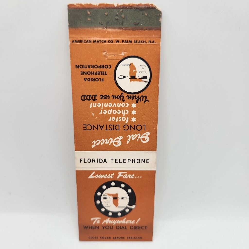 Vintage Matchbook Florida Telephone 1940s 50s Collectible