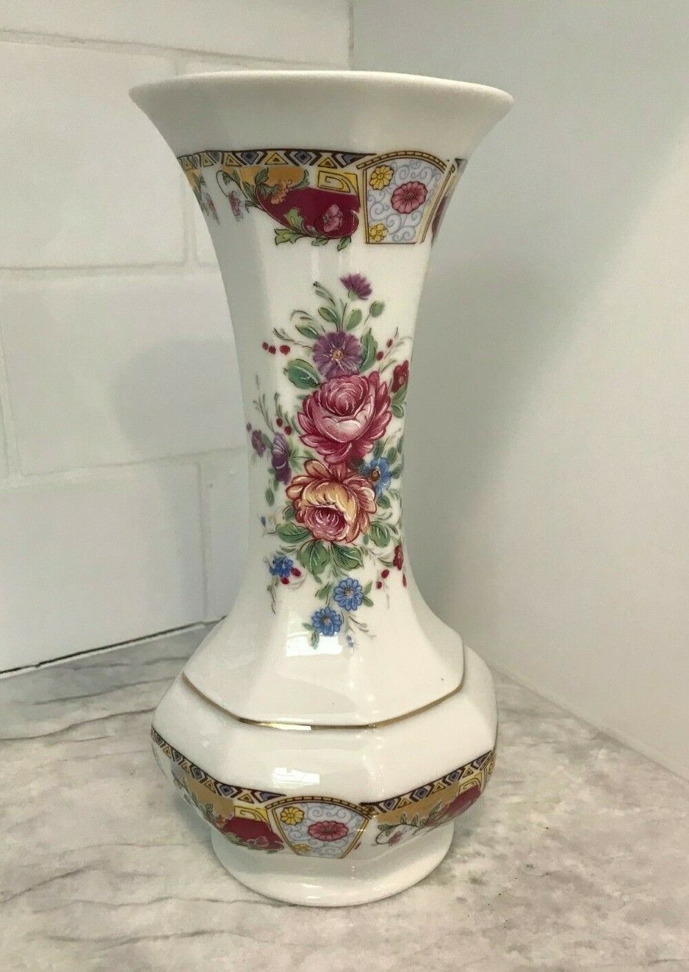 Vintage Limoges Decor A La Main Porcelain Vase Roses 1980’s