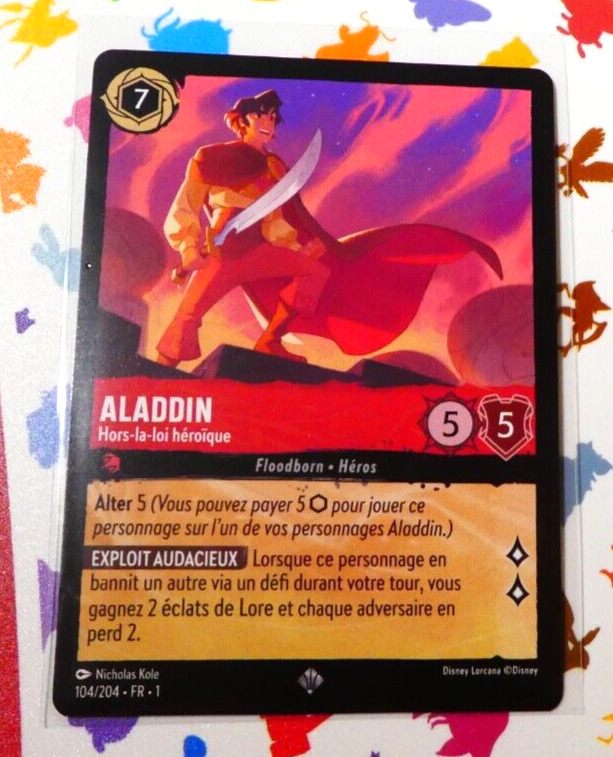 Lorcana Chapter 1 Card Game Super Rare Disney Aladdin Card 104/204 fr Mint