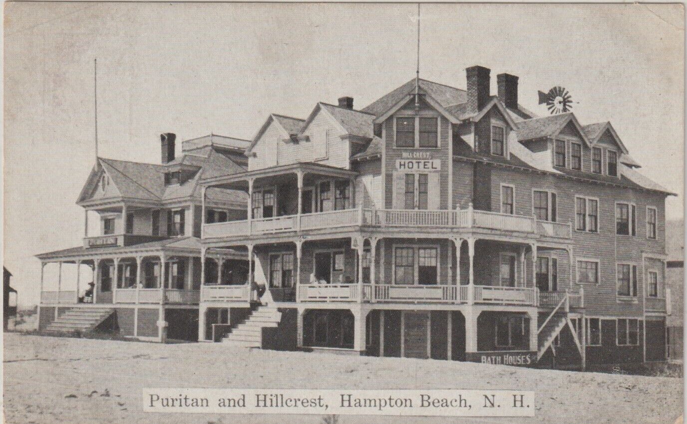 PURITAN AND HILLECREST HOTEL - HAMPTON BEACH, N.H. EARLY POST CARD
