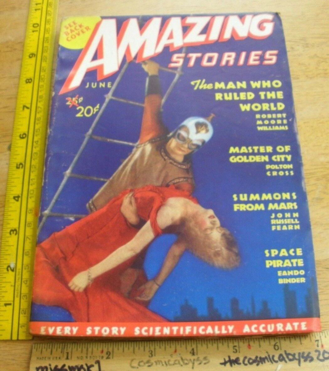 Amazing Stories June 1938 pulp magazine VINTAGE Horace Hime cover photo rescue