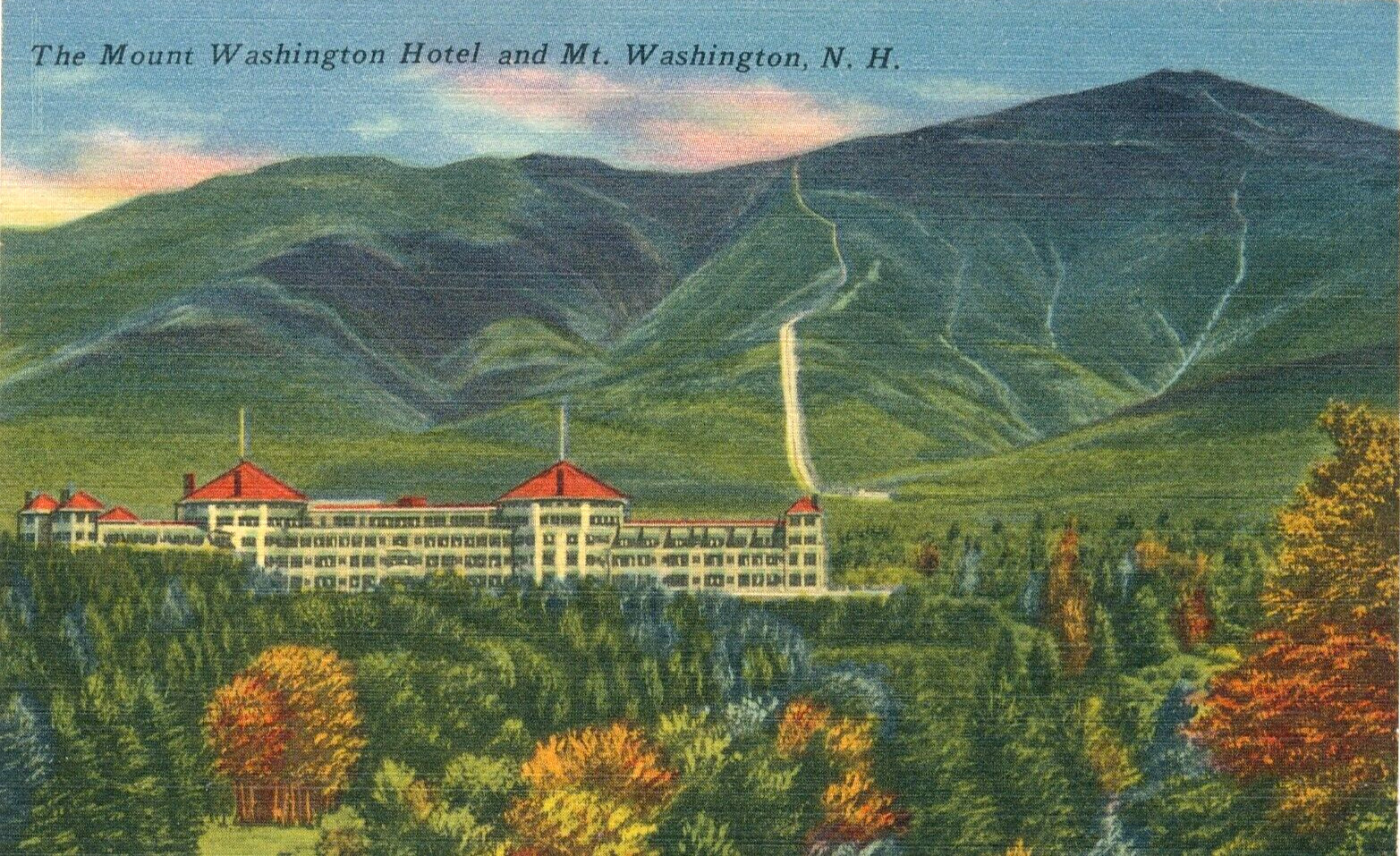 Mt. Washington Hotel and Mt. Washington, NH vintage linen postcard Tichnor